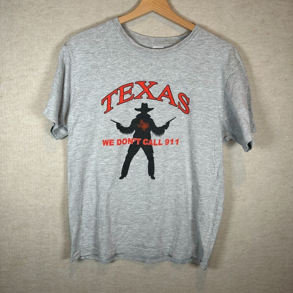 Texas Graphic Shirt Mens Small Gray Cowboy We Dont Call 911 Western Tee Vintage